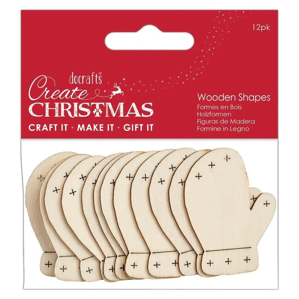 Create Christmas Wooden Shapes (12pcs) - Mittens Natural (PMA 174586) - Printable Heaven