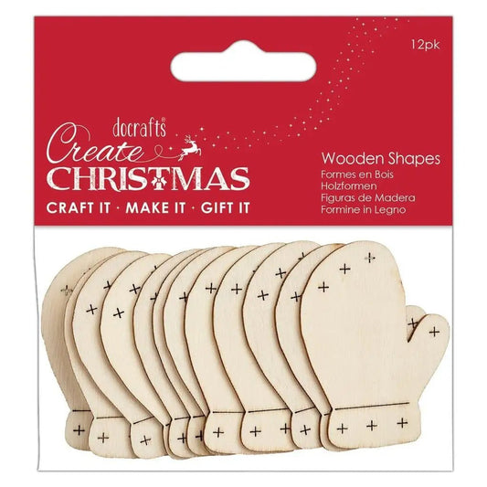 Create Christmas Wooden Shapes (12pcs) - Mittens Natural (PMA 174586) - Printable Heaven