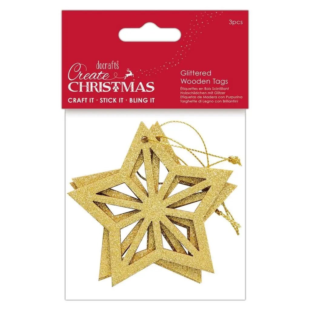 Glittered Wooden Decorations - Gold Star 3pcs (PMA 359927) - Printable Heaven