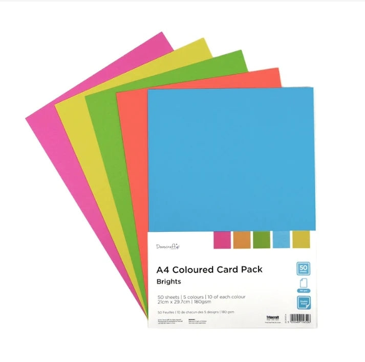 Dovecraft A4 Coloured Card 180gsm - Brights (DCCRD016)