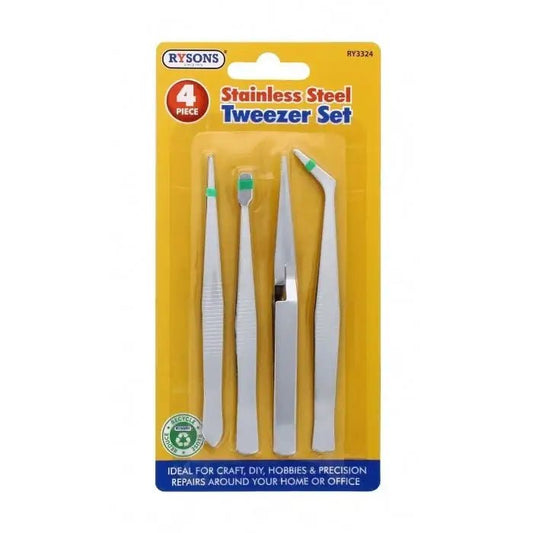 Stainless Steel Tweezer Set 4pcs (RY-3324) - Printable Heaven