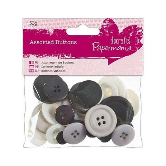 Assorted Buttons (50g) - Monochrome (PMA 354322) - Printable Heaven