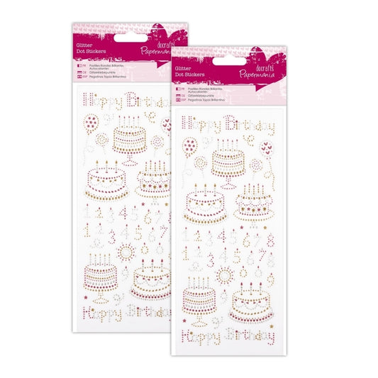 2 for 1 Offer - 2 x Glitter Dot Stickers, Happy Birthday (PMA