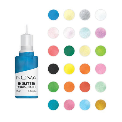 Nova 24 3D Glitter Fabric Paints (NVMXM014)