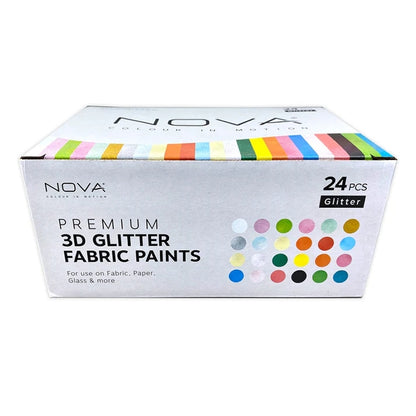 Nova 24 3D Glitter Fabric Paints (NVMXM014)