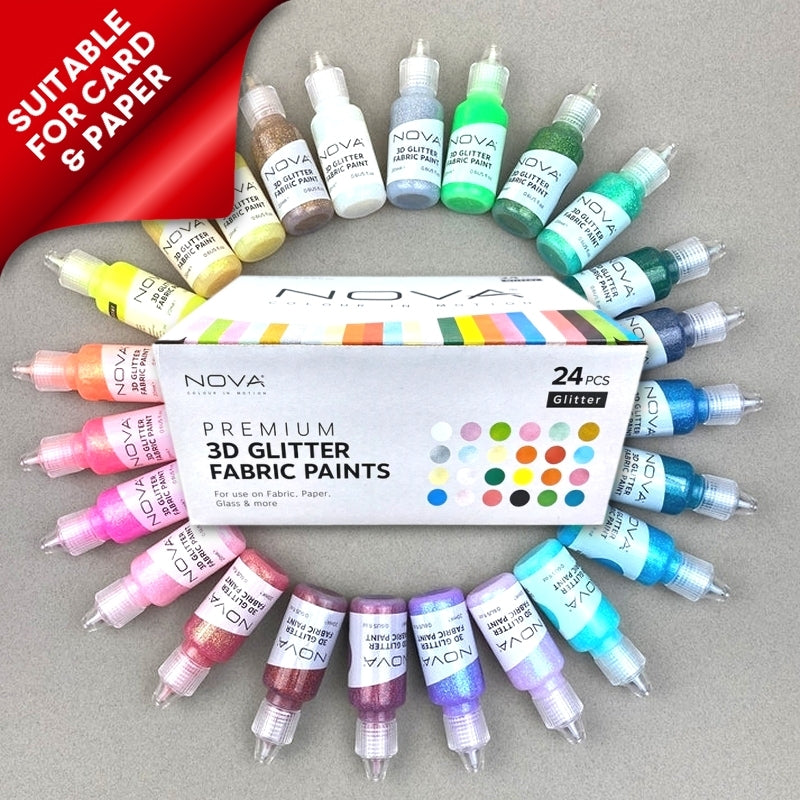 Nova 24 3D Glitter Fabric Paints