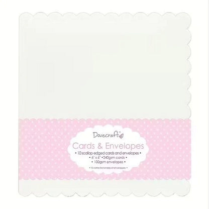 Dovecraft 10 Scallop-Edge 6x6 Cards & Envelopes White (DCCE018)