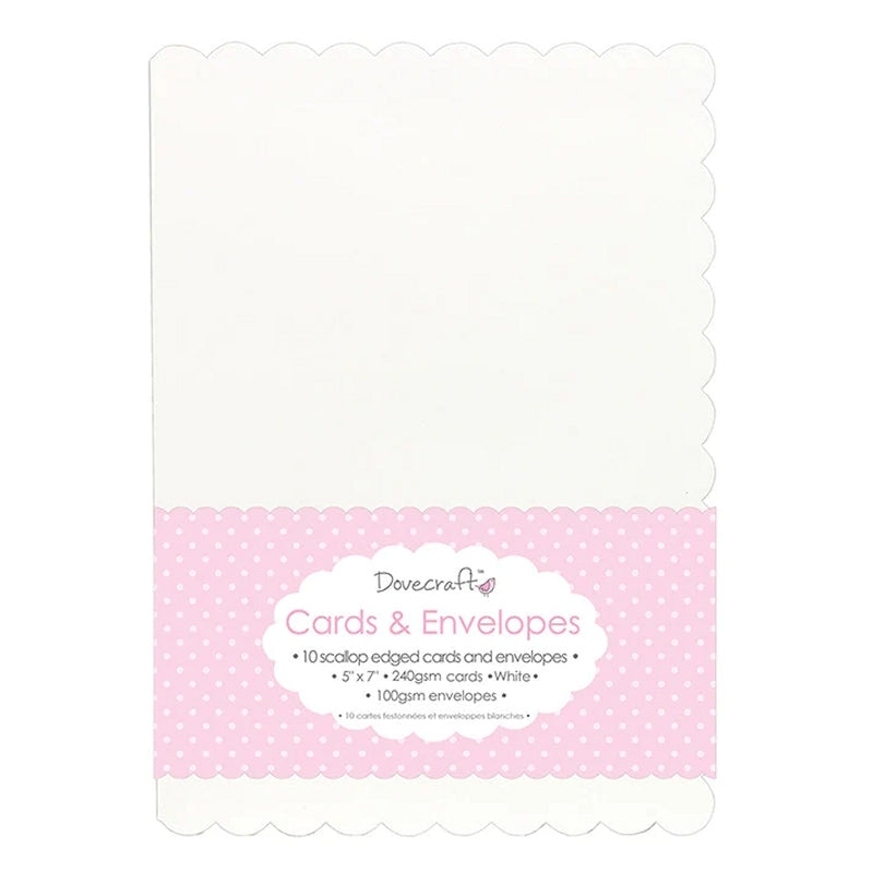 Dovecraft 10 Scallop-edge White 5"x7" Cards & Envelopes (DCCE017)