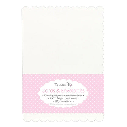 Dovecraft 10 Scallop-edge White 5"x7" Cards & Envelopes (DCCE017)