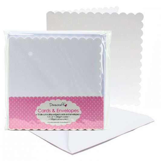 Dovecraft 10 Scallop-Edge 6x6 Cards & Envelopes White