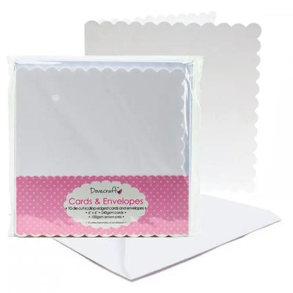 Dovecraft Scallop-Edge 6x6 Cards & Envelopes White (10pk) (DCCE018) - Printable Heaven