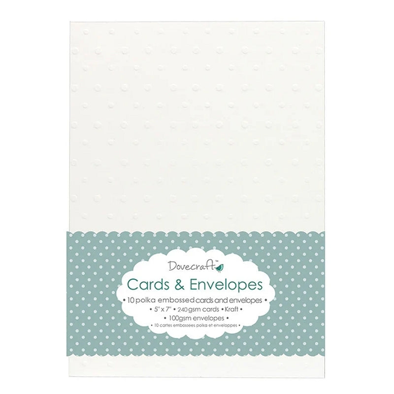 Dovecraft 10 Polka Embossed White 5"x7" Cards & Envelopes