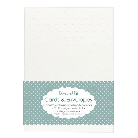 Dovecraft 10 Polka Embossed White 5"x7" Cards & Envelopes