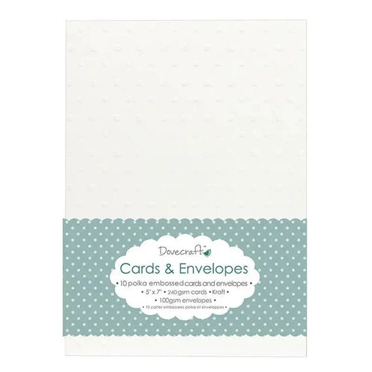 Dovecraft 10 Polka Embossed White 5"x7" Cards & Envelopes (10pk) (DCCE021) - Printable Heaven