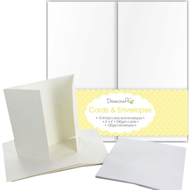 Dovecraft 10 Tri-fold 6x6 Cards & Envelopes White