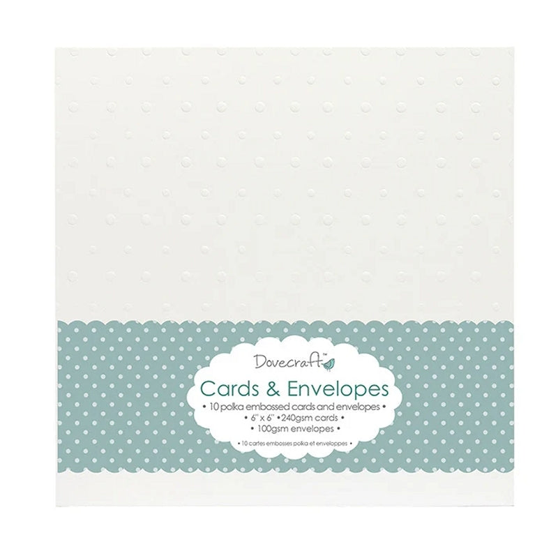 Dovecraft 10 Polka Embossed White 6"x6" Cards & Envelopes