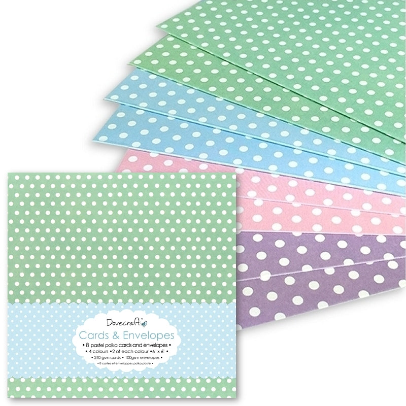 Dovecraft Pastel Polka 6"x6" Cards & Envelopes