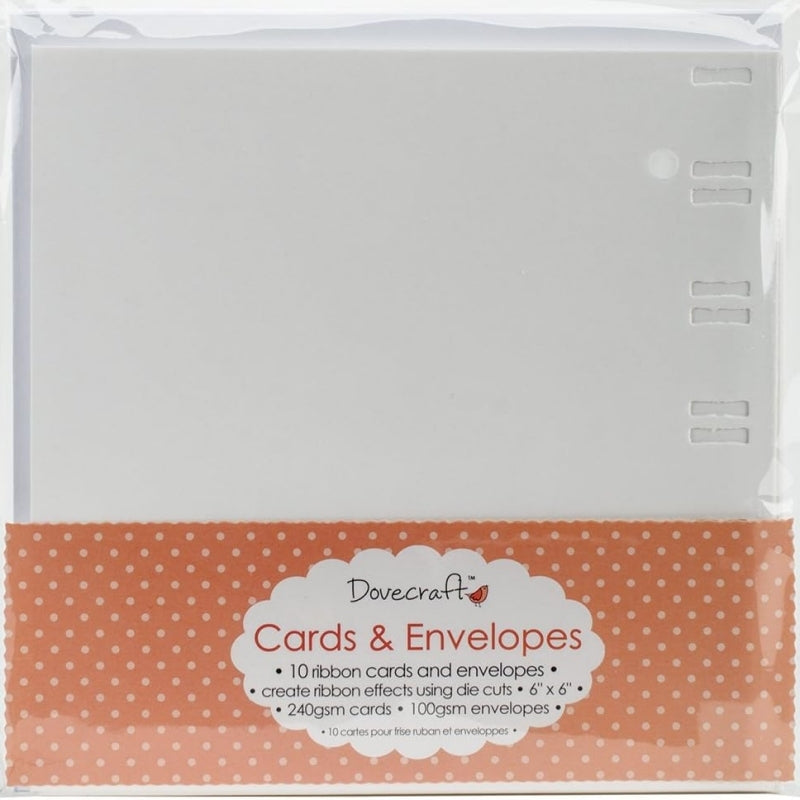 Dovecraft 10 White Ribbon 6"x6" Cards & Envelopes