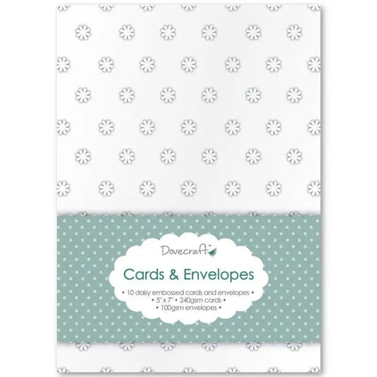 Dovecraft Daisy Embossed White 5x7" Cards & Envelopes (10pk) (DCCE019)" - Printable Heaven