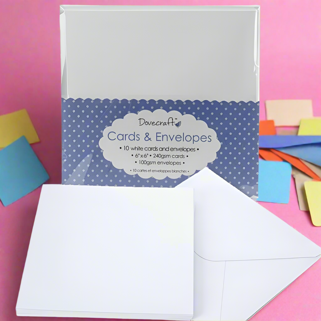 Dovecraft 10 6x6 Cards & Envelopes White (DCCE025)