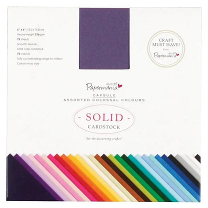Papermania 6 x 6 Solid Premium Cardstock Colossal 75pcs (PMA 164402) - Printable Heaven