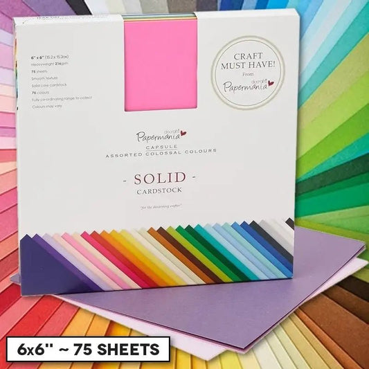 Papermania 6 x 6 Solid Premium Cardstock Colossal 75pcs (PMA 164402) - Printable Heaven