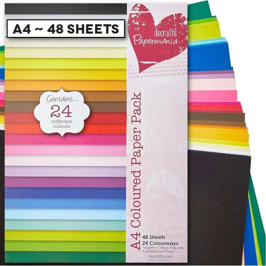 Papermania A4 Coloured Paper Pack 48 Sheets (PMA 160501) - Printable Heaven
