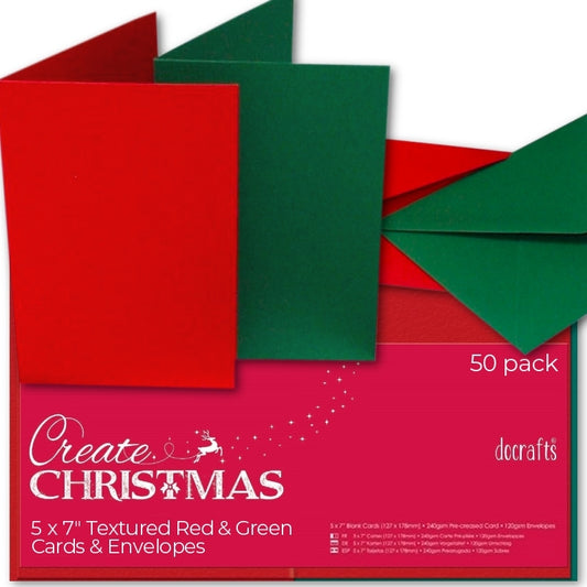 5 x 7" Textured Cards/Envelopes (50pk) - Red & Green (PMA