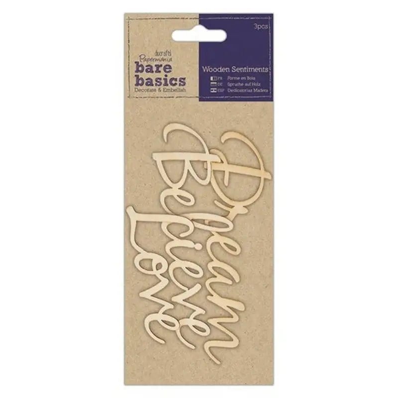 Wooden Sentiments (3pcs) - Dream Believe Love - Bare Basics (PMA 174688) - Printable Heaven
