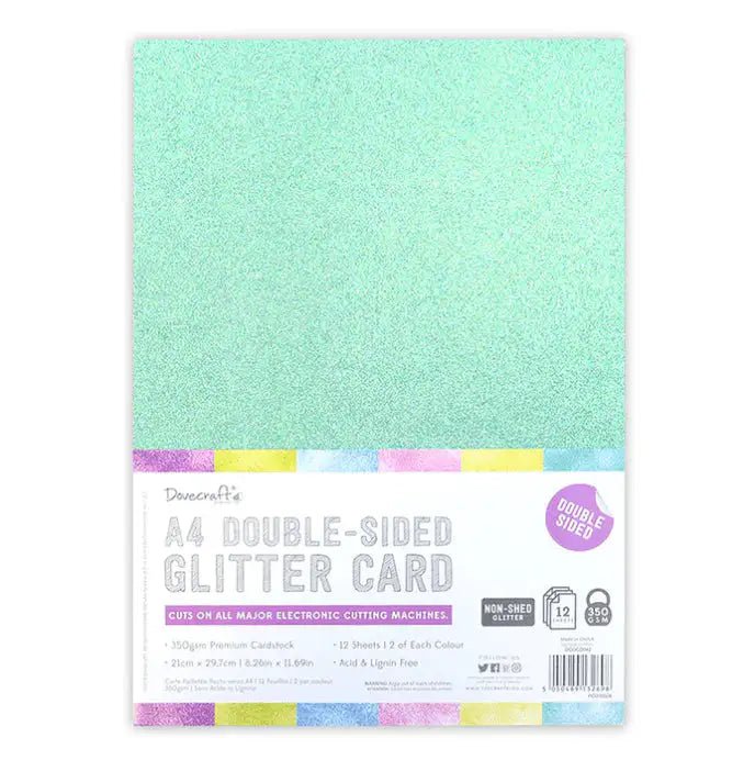 Dovecraft A4 Double Sided Glitter Bumper Pack - Rainbow Pastels - 350gsm - 12 Sheets (DCGCD042) - Printable Heaven