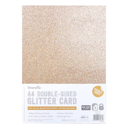 Dovecraft A4 Double Sided Glitter Pack - Rose Gold - 350gsm - 6 Sheets (DCGCD037)