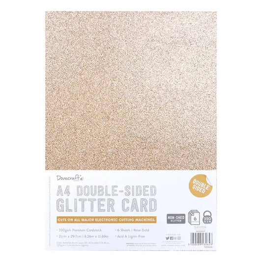 Dovecraft A4 Double Sided Glitter Card - Rose Gold - 350gsm - 6 Sheets (DCGCD037) - Printable Heaven