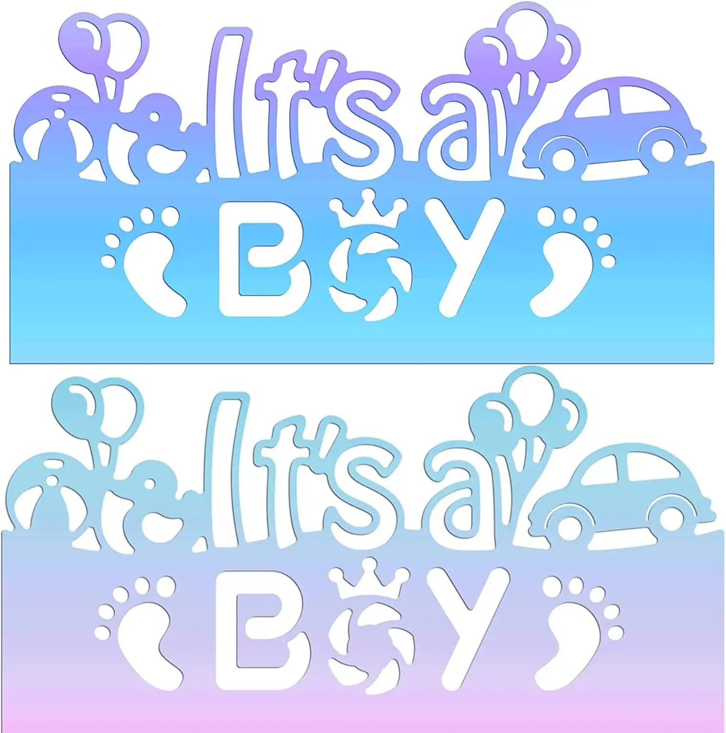Add a perfect finishing touch to your baby shower decorations or handmade cards with two charming gradient banners, each featuring the “It’s a Boy” sentiment from the Printable Heaven It’s a Boy Sentiment Cutting Die (1 PC) (W083). Delightful details like baby footprints, balloons, and adorable baby-themed icons adorn each banner—one in blue and purple tones and the other blending blue and pink. Both banners are thoughtfully designed to coordinate beautifully with your It’s a Boy cutting die projects.