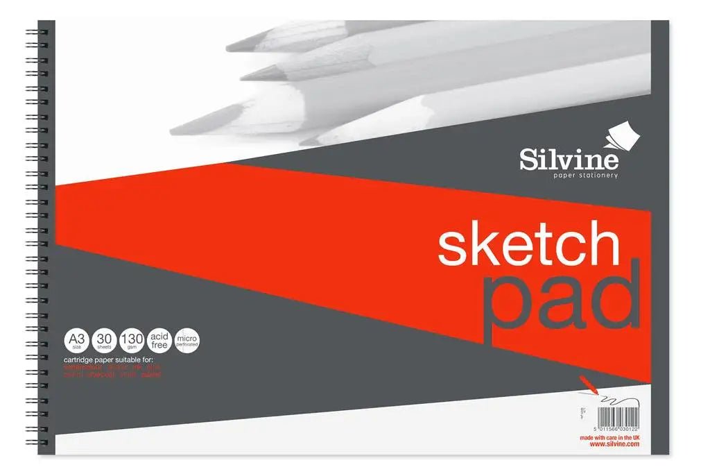 Silvine A3 Artist Pad, 130gsm, 30 Sheets (471SIN) - Printable Heaven