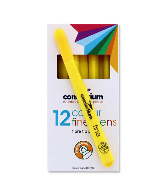 Yellow Fine Tip Fibre Pens (12 Pk) (610262) - Printable Heaven