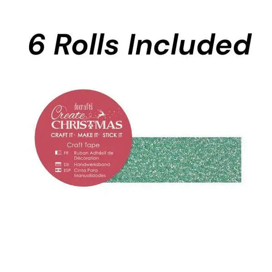 Create Christmas Green Glitter Tape - 5m (6 ROLLS) - Printable Heaven