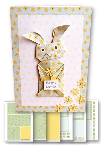 Download - Card Kit - Origami Easter Bunny Pastel Green - Printable Heaven
