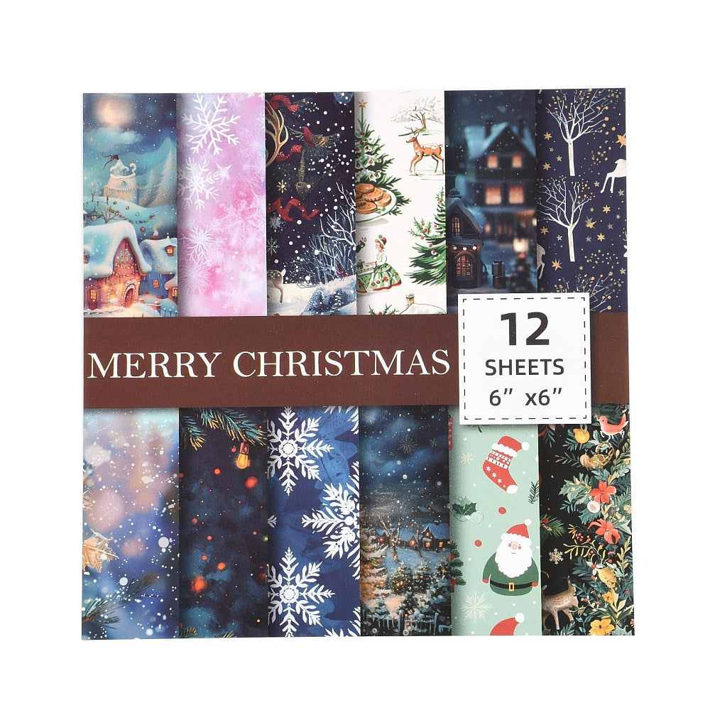 Navy Christmas Pattern Paper Pad (12 Sheets) 