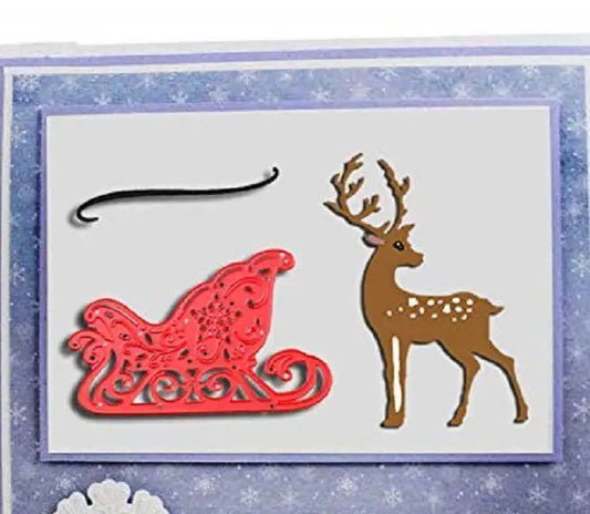 Printable Heaven Large Cutting Die, Reindeer with Sleigh (3Pcs) (A053) - Printable Heaven