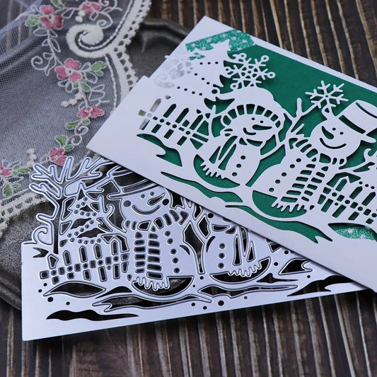 Printable Heaven Large Cutting Die Jolly Snowmen Christmas Garden Scene (A086) - Printable Heaven