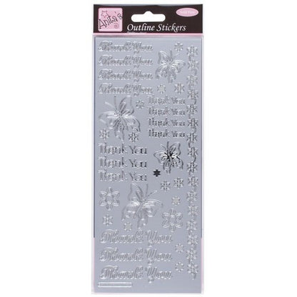 Outline Stickers -  Thank You - Silver (ANT 8101219)