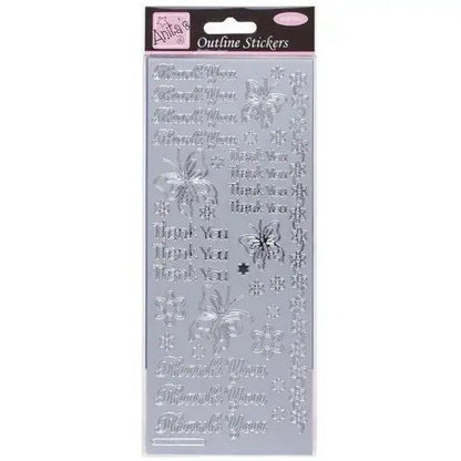 Outline Stickers - Thank You - Silver (ANT 8101219) - Printable Heaven