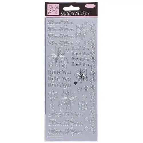Outline Stickers - Thank You - Silver (ANT 8101219) - Printable Heaven