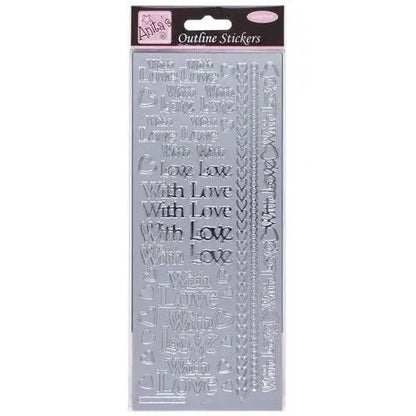 Outline Stickers - With Love - Silver (ANT 8101221) - Printable Heaven