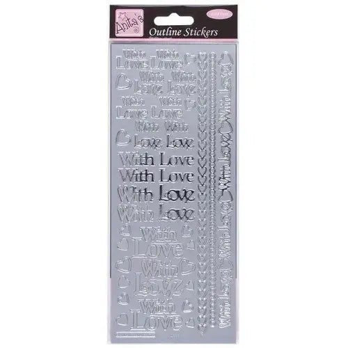 Outline Stickers - With Love - Silver (ANT 8101221) - Printable Heaven
