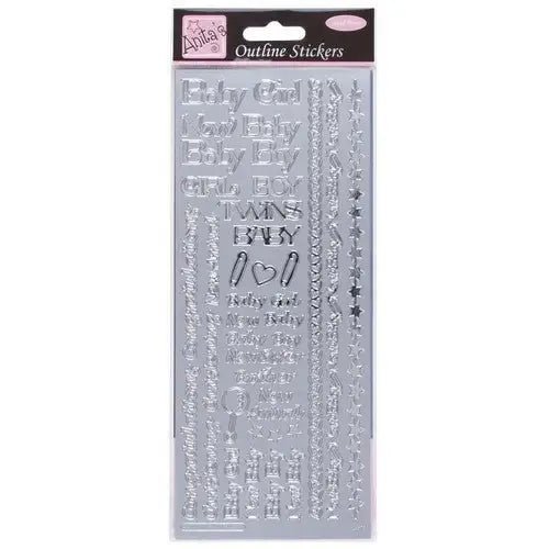 Outline Stickers - New Baby - Silver (ANT 8101321) - Printable Heaven