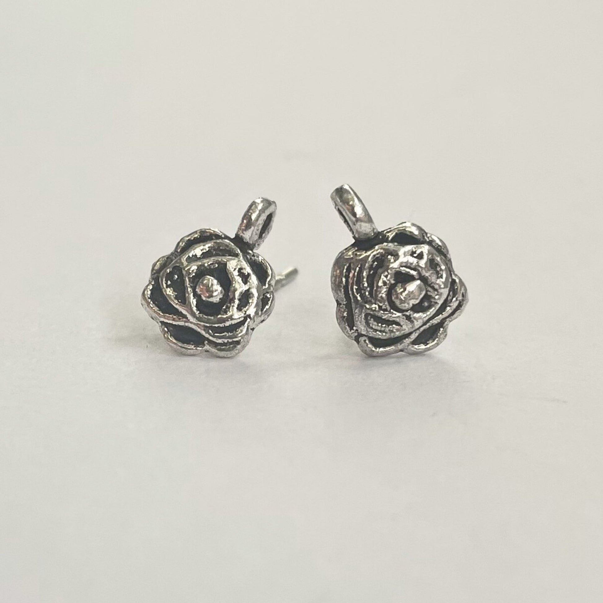 Firemountain Pewter Rose Earring Stud 8x7mm (10 Pairs) (9422FY) - Printable Heaven