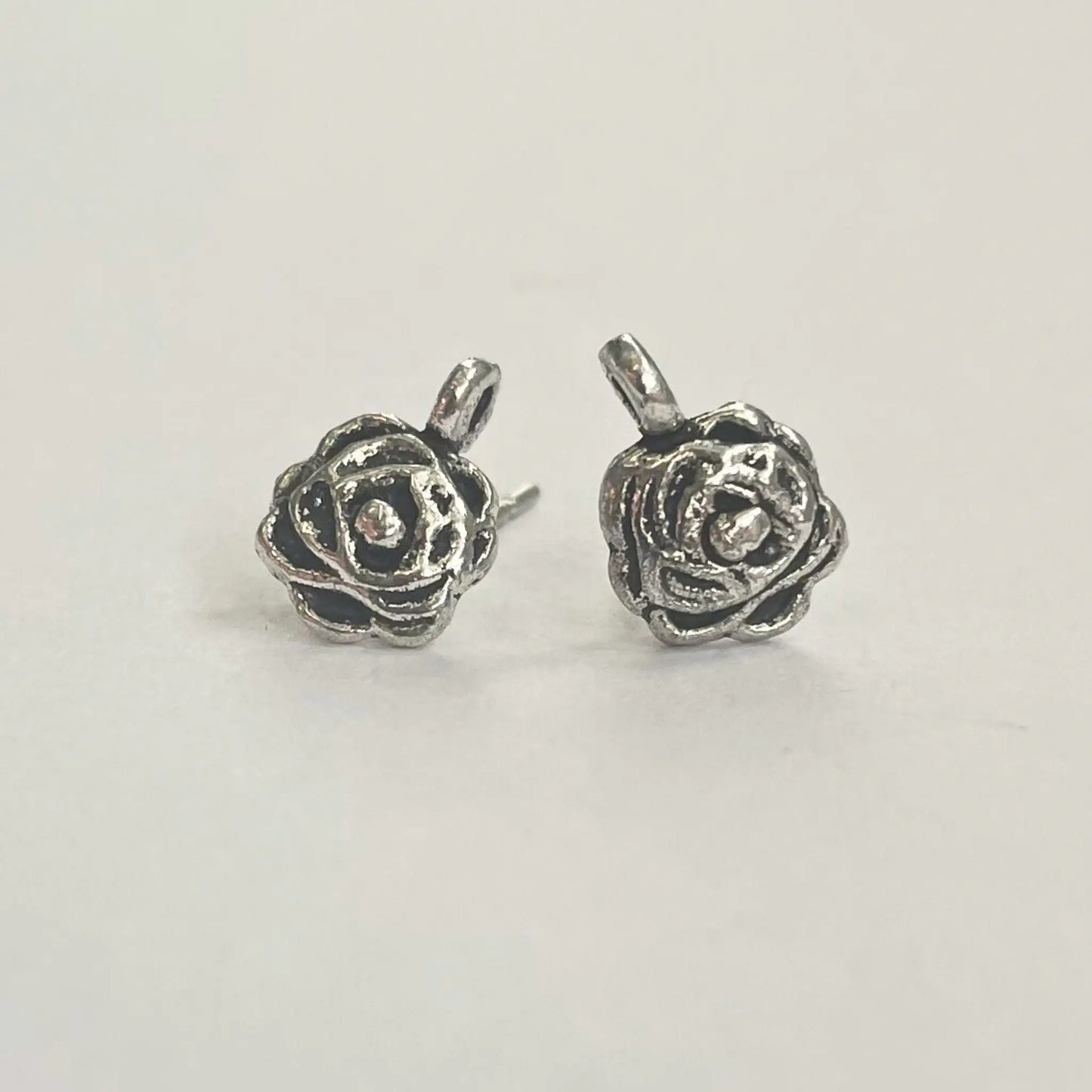 Firemountain Pewter Rose Earring Stud 8x7mm (10 Pairs) (9422FY) - Printable Heaven