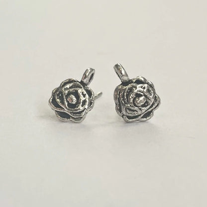 Firemountain Pewter Rose Earring Stud 8x7mm (10 Pairs) (9422FY) - Printable Heaven