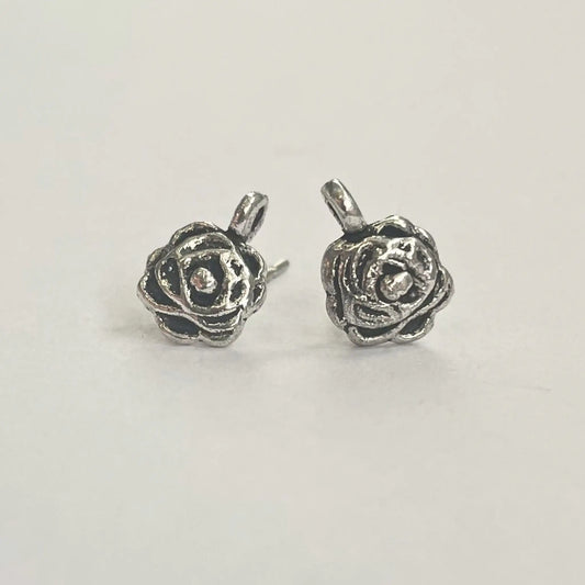 Firemountain Pewter Rose Earring Stud 8x7mm (10 Pairs) (9422FY) - Printable Heaven